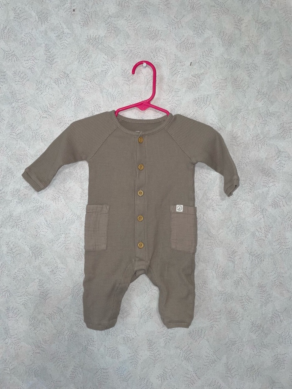 Taupe Waffle-Knit Baby Footie One-Piece
